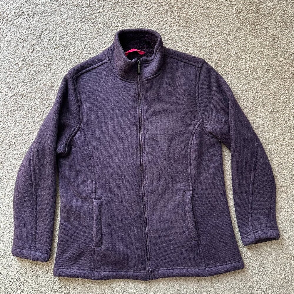 Lands End Sweatshirt Womens Large Full Zip Mock Neck Purple Fleece Lined Thick